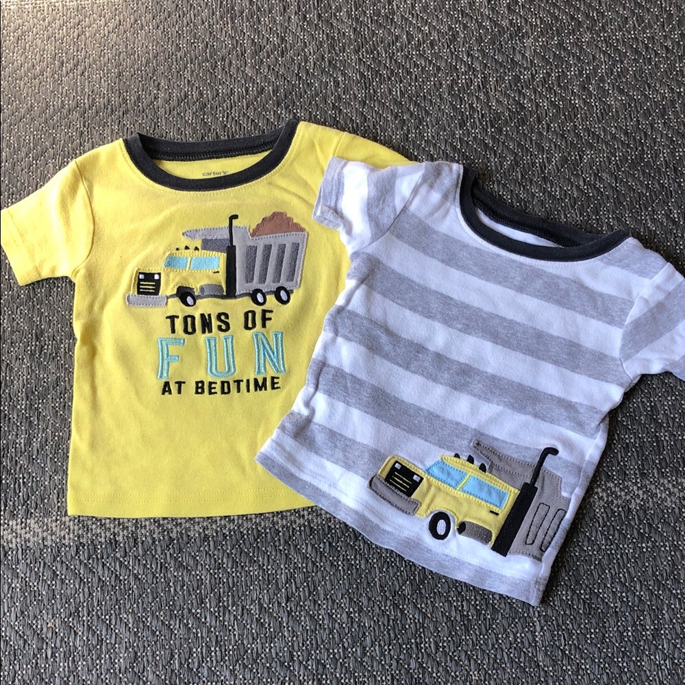 2 Carter's Yellow and Gray Truck Sleep Tee Set